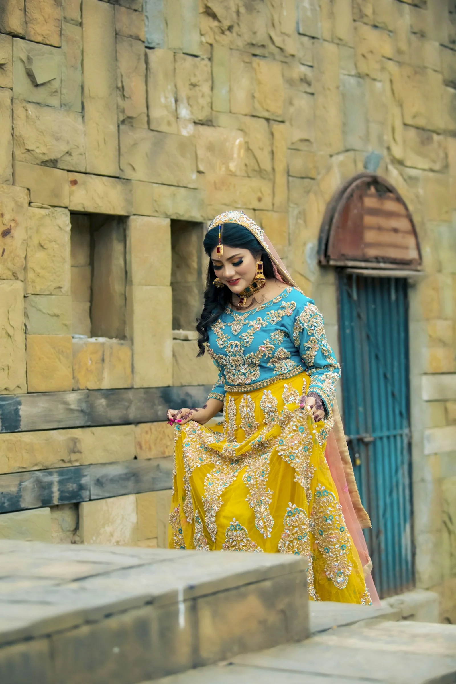 Basant Mehndi Lehenga, side view