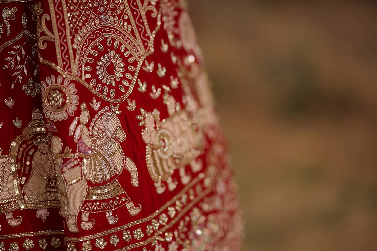 Shehnaz Velvet Bridal Lehenga, embroidery close-up