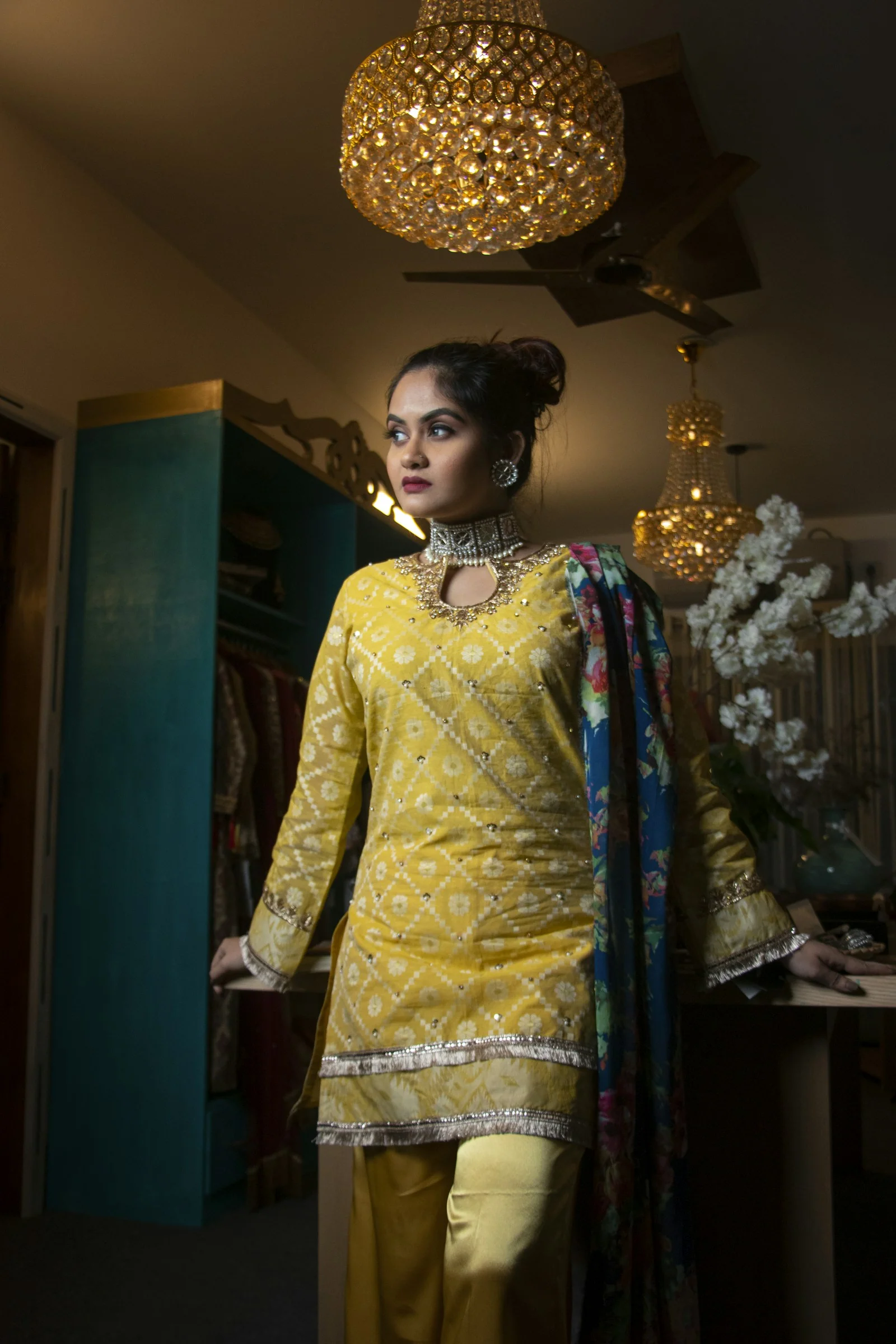Mehr Peshwas in mustard, front view